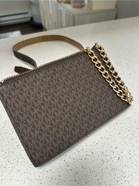 NWOT Michael Kors Brown Logo Crossbody Belt Bag  with Gold Chain